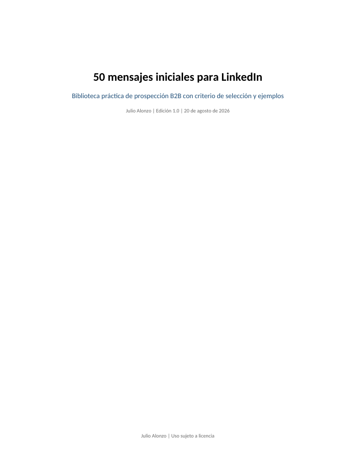 Portada real de 50 mensajes iniciales para LinkedIn, Product_ID 01.01