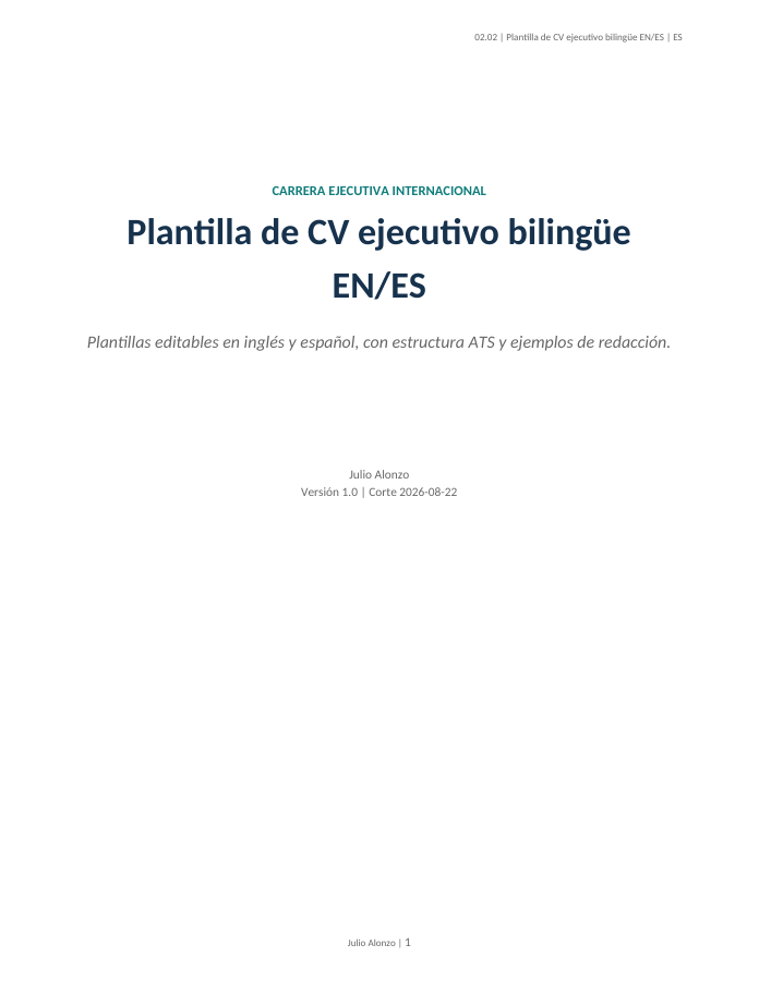 Portada real de Plantilla de CV ejecutivo bilingüe EN/ES, Product_ID 02.02
