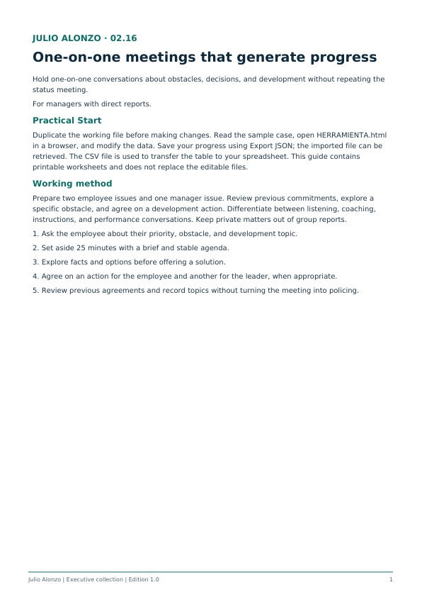 Portada real de Reuniones individuales que generan avance, Product_ID 02.16