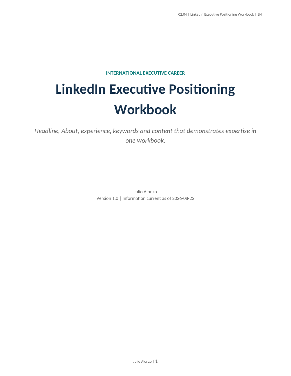 Portada real de LinkedIn Executive Positioning Workbook, Product_ID 02.04