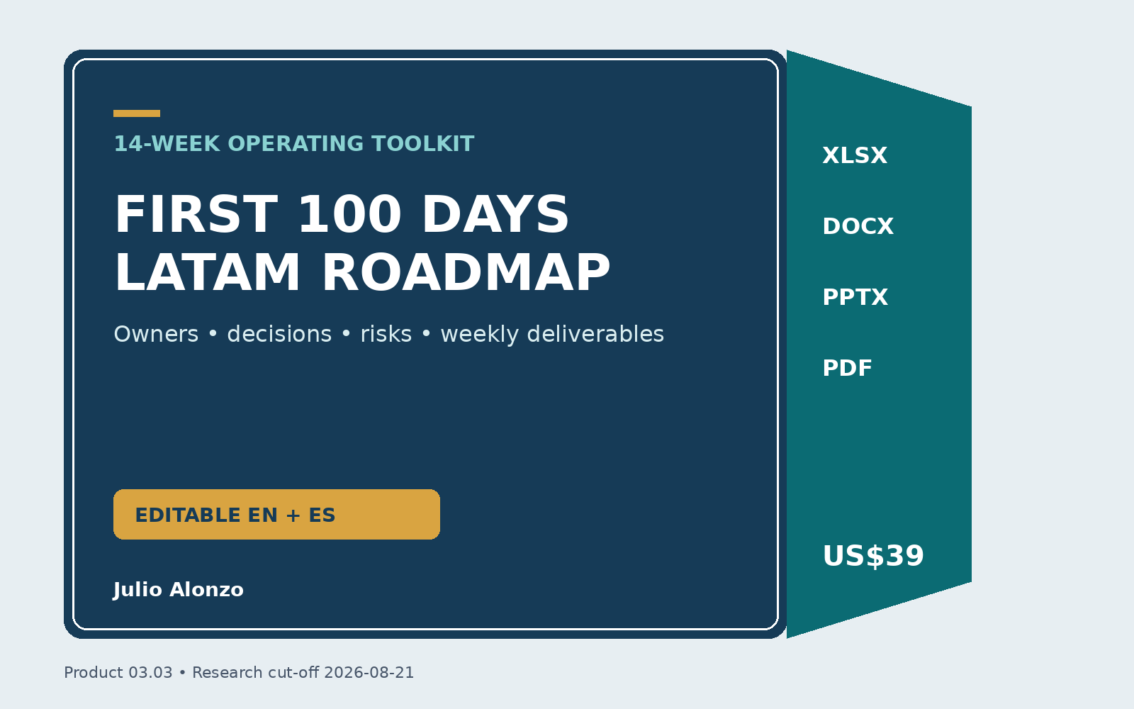 Portada real de First 100 Days LATAM Roadmap, Product_ID 03.03