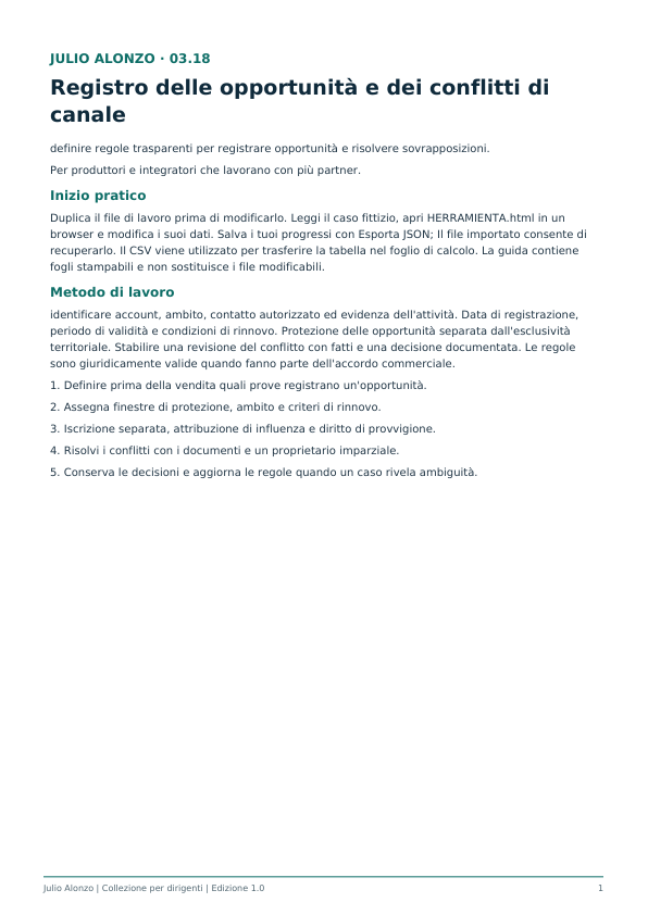 Portada real de Registro de oportunidades y conflictos de canal, Product_ID 03.18