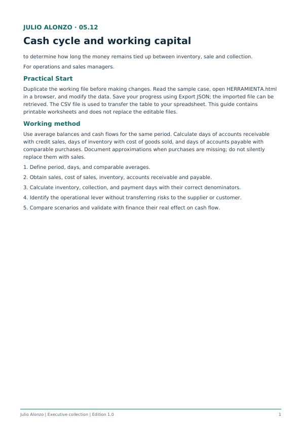 Portada real de Ciclo de caja y capital de trabajo, Product_ID 05.12