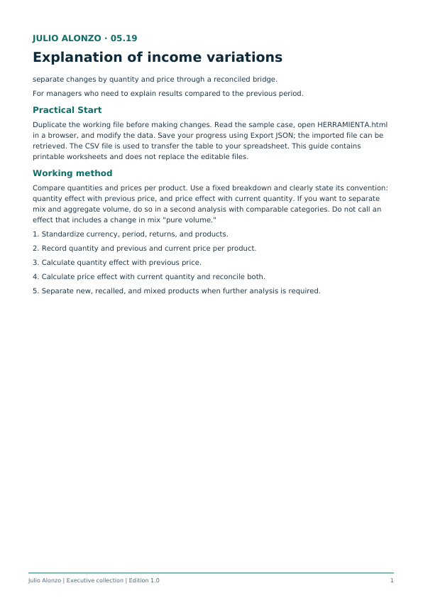 Portada real de Explicación de variaciones de ingresos, Product_ID 05.19