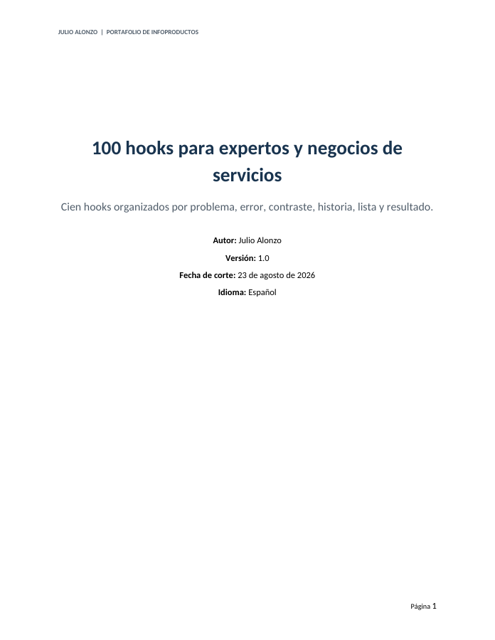 Portada real de 100 hooks para expertos y negocios de servicios, Product_ID 06.02