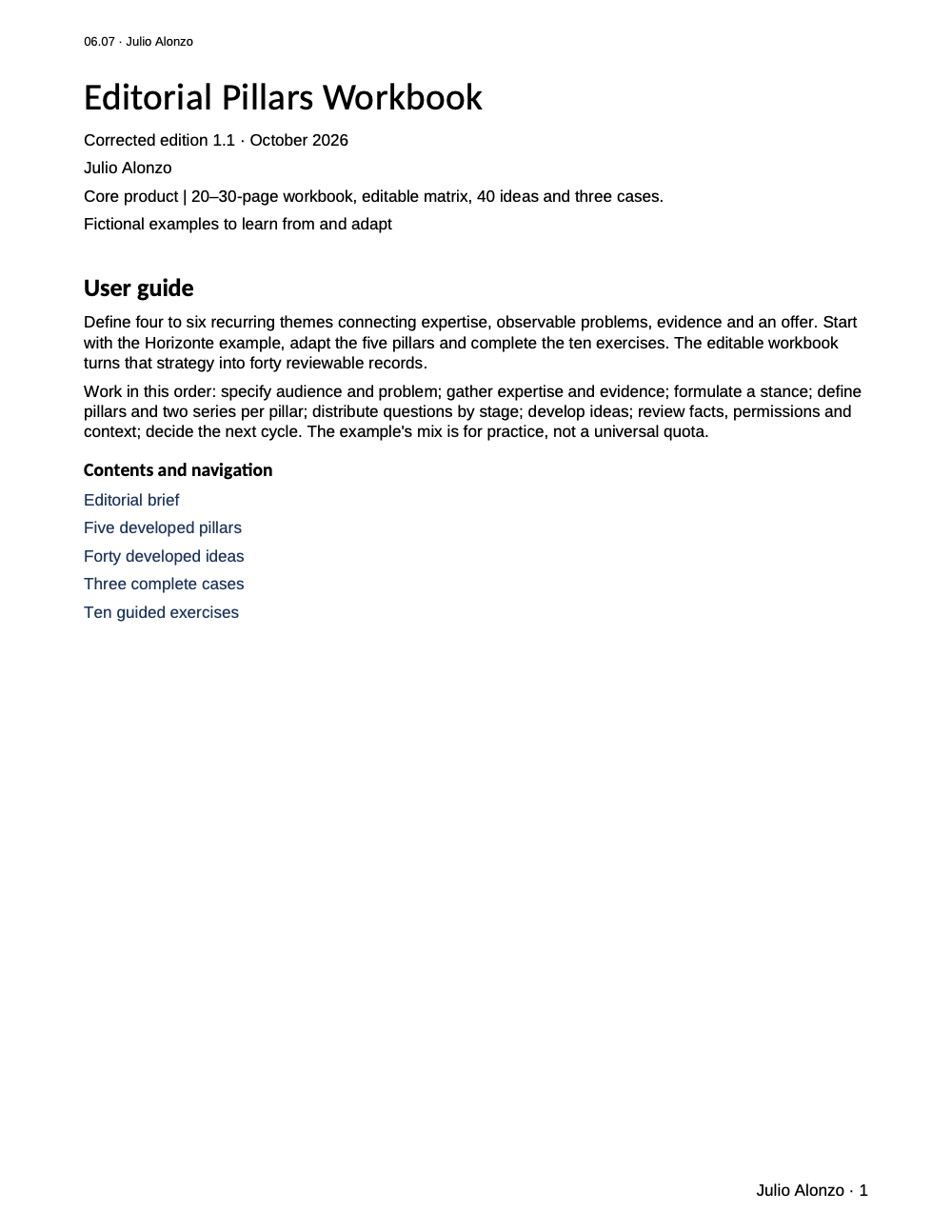 Portada real de Workbook de pilares editoriales, Product_ID 06.07