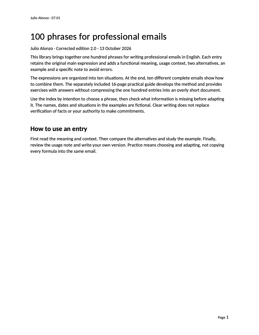 Portada real de 100 frases para correos profesionales, Product_ID 07.01