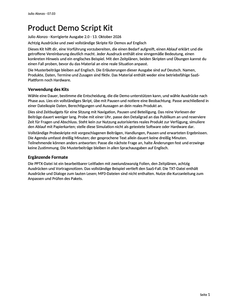 Portada real de Product Demo Script Kit, Product_ID 07.03