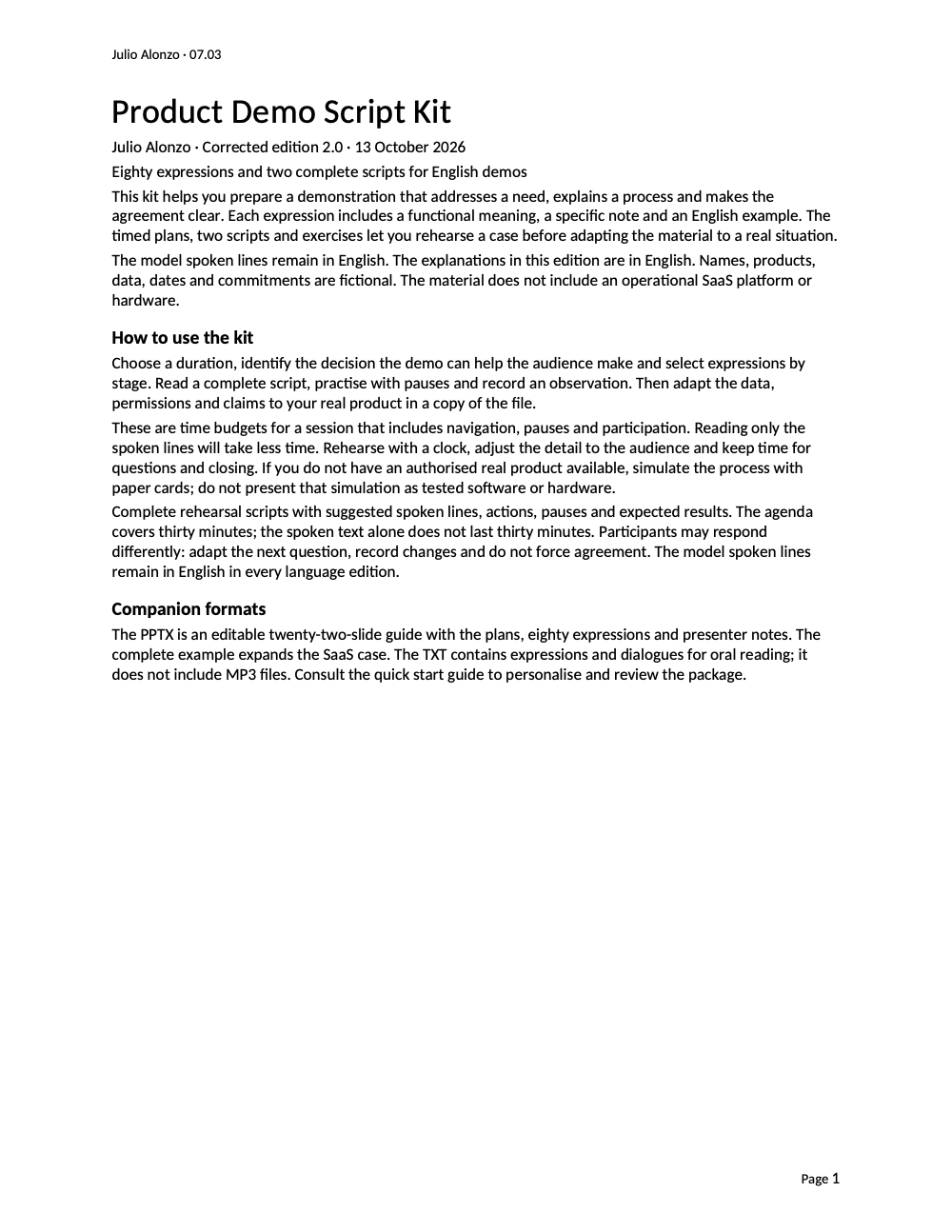 Portada real de Product Demo Script Kit, Product_ID 07.03