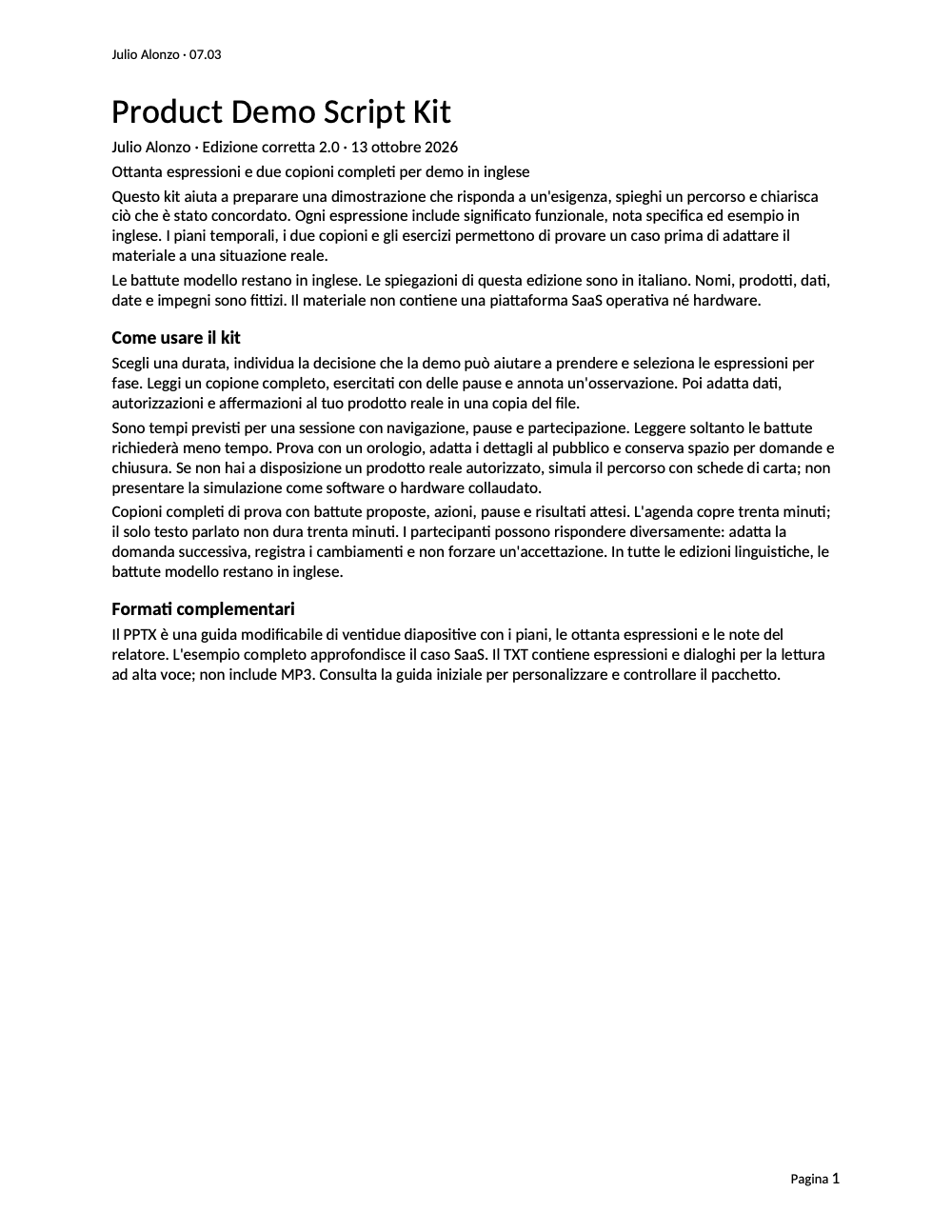 Portada real de Product Demo Script Kit, Product_ID 07.03