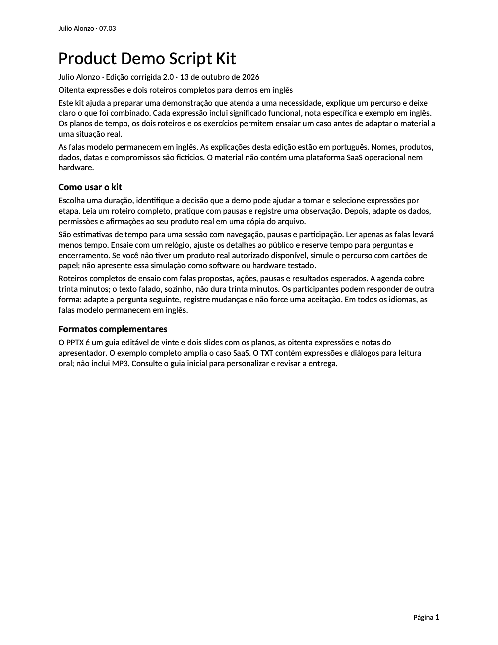 Portada real de Product Demo Script Kit, Product_ID 07.03