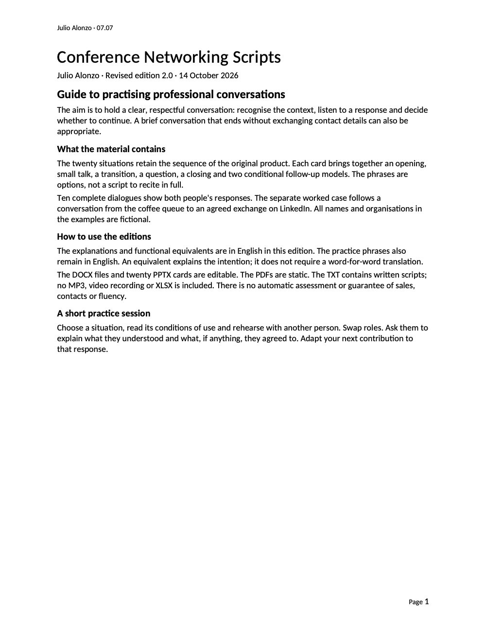 Portada real de Conference Networking Scripts, Product_ID 07.07