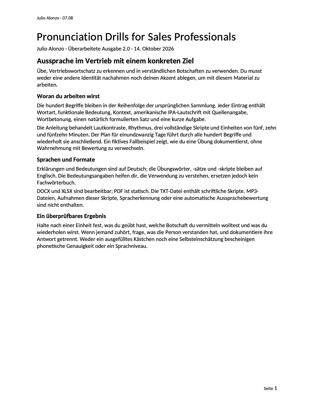 Portada real de Pronunciation Drills for Sales Professionals, Product_ID 07.08